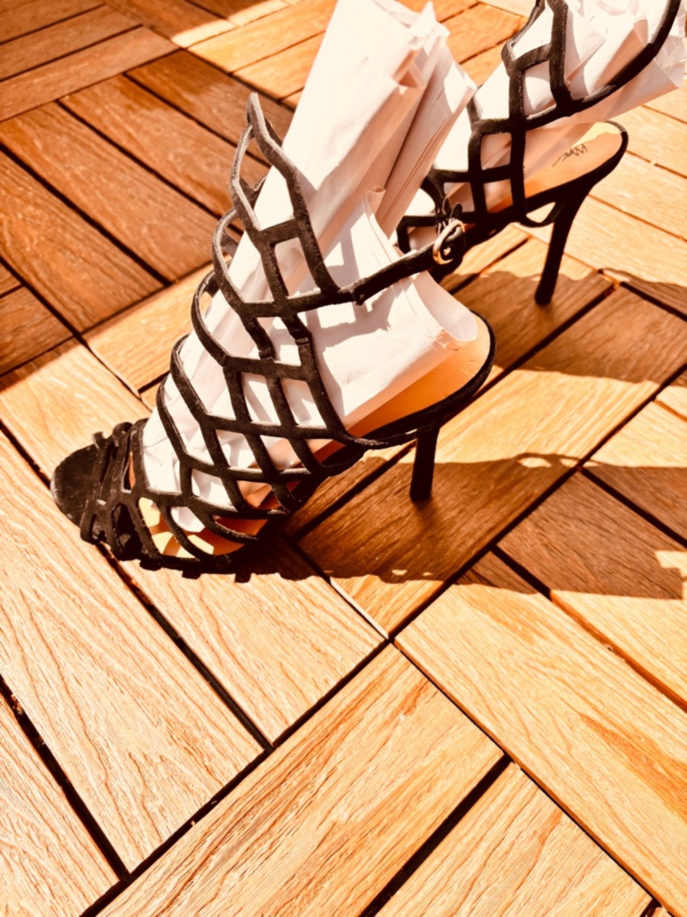 Women's Black Strappy High Heel Sandals